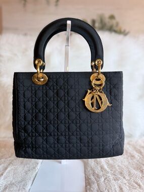 Dior Black Quilted Lady Dior Satchel with Gold Hardware Charms